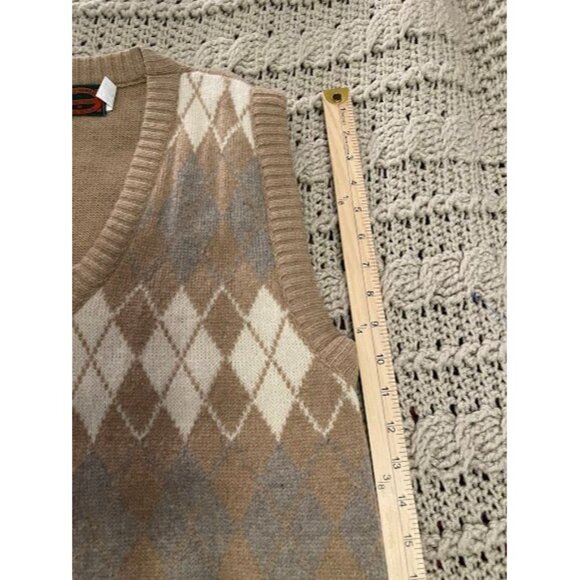 Vintage Royal Knight‎ Argyle Knit Sweater Vest M Wool & Acrylic Beige - Picture 3 of 12